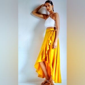 Women's Yellow Asymmetric Ruffle Wrap Skirt